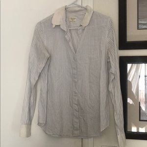 White button down with blue stripes